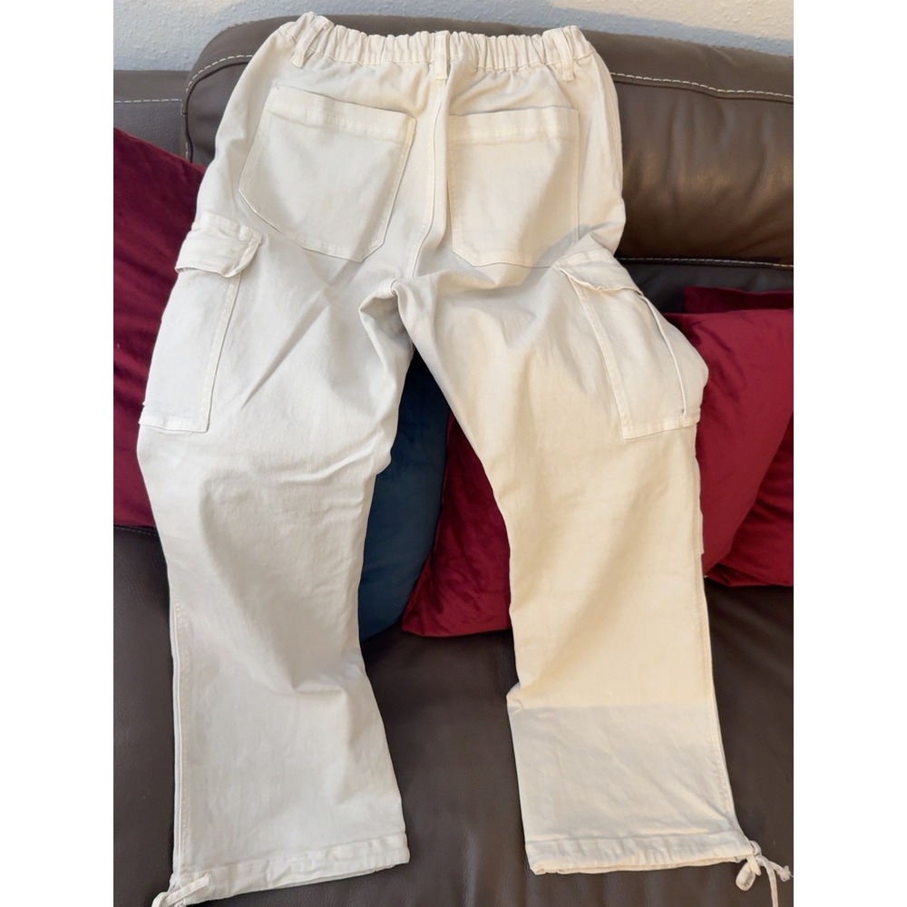 Jeans Denim Women Cream Off-White High Waisted Cargo Pants Utility Size S/40